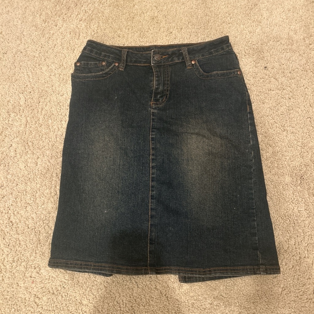 Prana Dark Blue Denim Midi Skirt